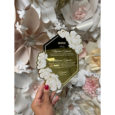 Floral Gold Metallic Menu Boxed Wedding Invitations