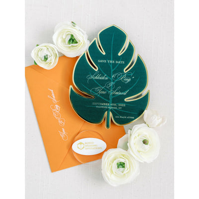 Tropical Leaf Magnet Save the Date Boxed Wedding Invitations
