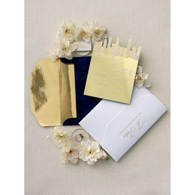 Gold Mirror Acrylic Skyline Save The Date Boxed Wedding Invitations
