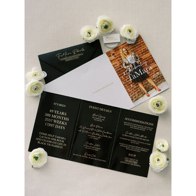Personalized Black and Gold Trifold Invitation Boxed Wedding Invitations