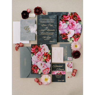 Charcoal Suede and Floral Luxury Suede Folio Boxed Wedding Invitations