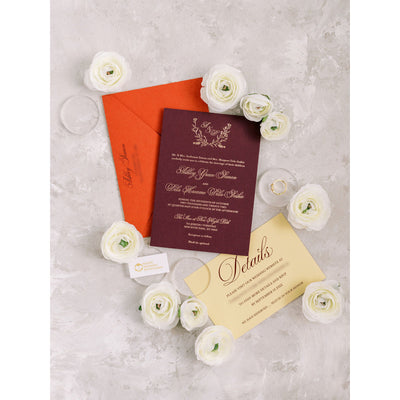 Elegant Burgundy Gold Foil Invitation Boxed Wedding Invitations
