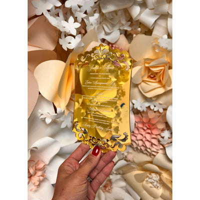 Gold Mirror Cut out Acrylic Menu Boxed Wedding Invitations