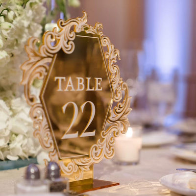 Gold acrylic table number Boxed Wedding Invitations