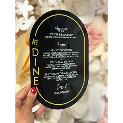 Acrylic Black Oval Menu Boxed Wedding Invitations