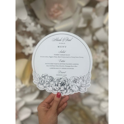 Foil & Floral Circular Menu Boxed Wedding Invitations