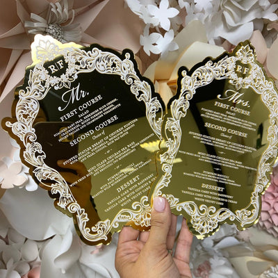Gold Mirror Acrylic Menu Boxed Wedding Invitations