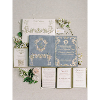 Gray Luxury Suede Folio Boxed Wedding Invitations