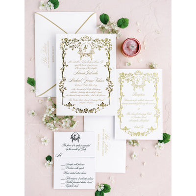 Gold Floral Foil Stamp Invitation Boxed Wedding Invitations