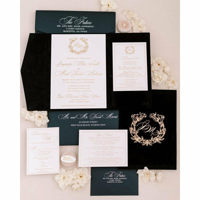 Oversized Black Suede Trifold Wedding Invitation Boxed Wedding Invitations