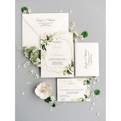 Floral Gold Border Invitation Boxed Wedding Invitations