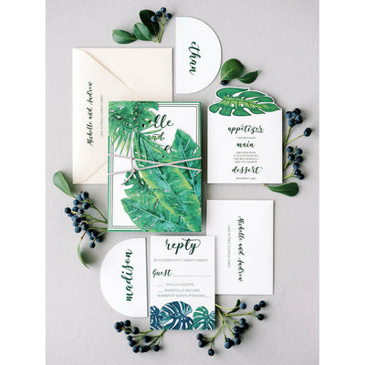 Tropical Monstera Leaf Invite Boxed Wedding Invitations