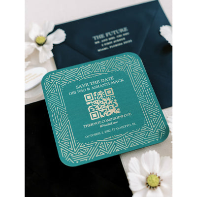 Green Mirror Acrylic QR Code Save the Date Boxed Wedding Invitations