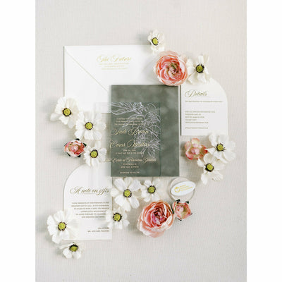 Custom Suede Pocket & Clear Acrylic Invitation Boxed Wedding Invitations