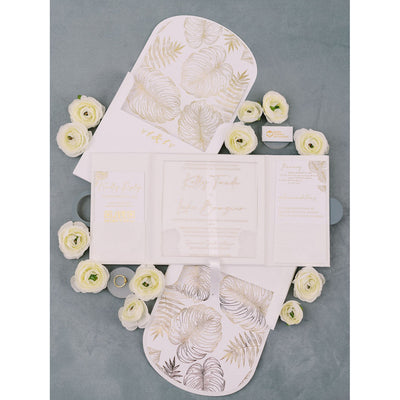White Suede Folio with Clear Acrylic Invitation Boxed Wedding Invitations