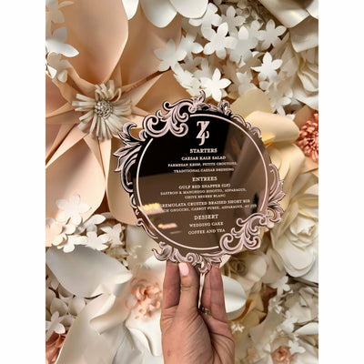 Rose Gold Acrylic Menu Boxed Wedding Invitations
