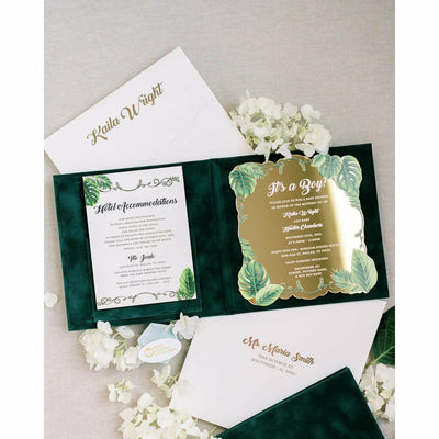 Green Suede Folio Boxed Wedding Invitations