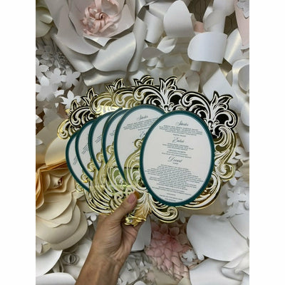 Green & Gold Acrylic Menu Boxed Wedding Invitations