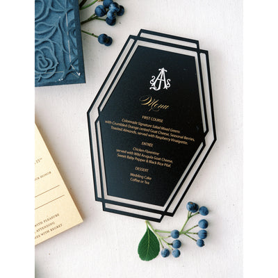 Black Geometric Acrylic Menu Boxed Wedding Invitations