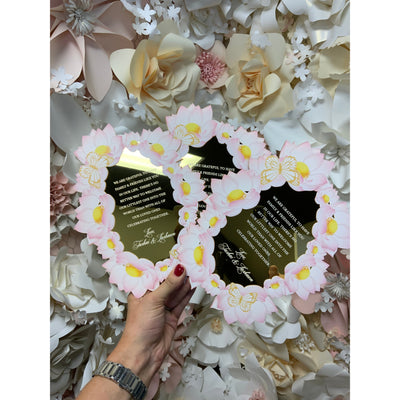 Gold Mirror Acrylic Lotus Flower Menu Boxed Wedding Invitations