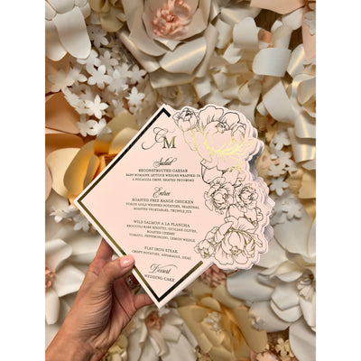 Floral Diamond Gold Foil Menu Boxed Wedding Invitations