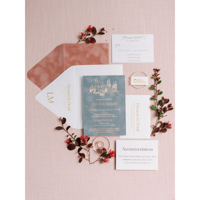 Magical Gray and Dusty Rose Suede Invitation Boxed Wedding Invitations