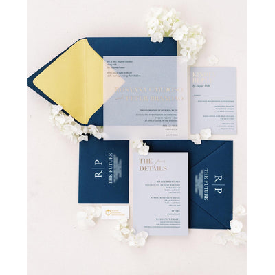 Minimalist Navy Vellum Invitation Boxed Wedding Invitations