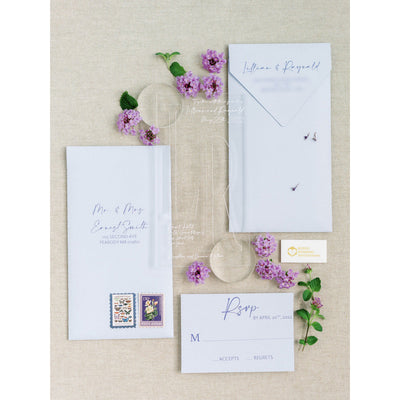 Clear Acrylic Monogram Lavender Invitation Boxed Wedding Invitations