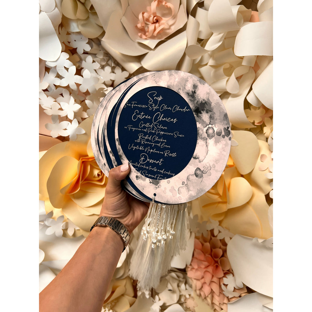 Celestial Moon Menu with Tassel – Boxed Wedding Invitations