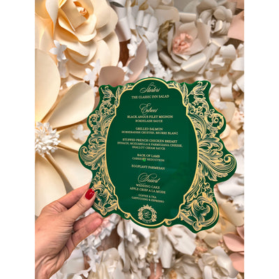 Green & Gold Elegant Menu Boxed Wedding Invitations