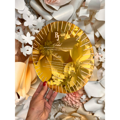 Oversized Gold Mirror Circular Menu Boxed Wedding Invitations