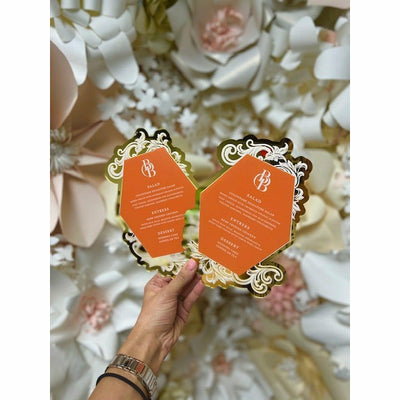Orange Acrylic Menu Boxed Wedding Invitations