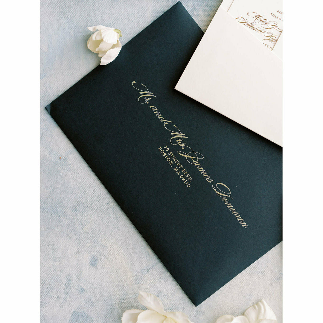 Whimsical Wedding Invitations Pocket Folders In Gold