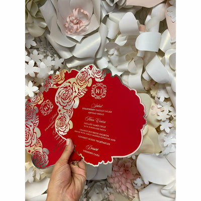 Red & Silver Roses Menu Boxed Wedding Invitations