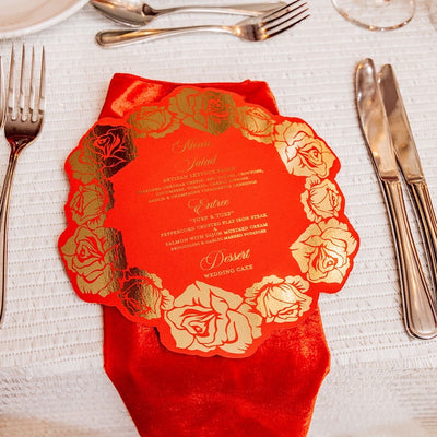 Red & Gold Rose Menu Boxed Wedding Invitations