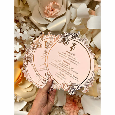 Round Menu With Foil Accents Boxed Wedding Invitations