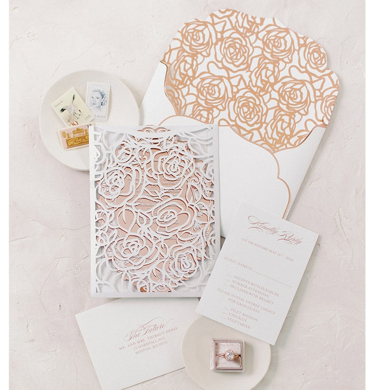 Opulent Acrylic Invitations with Rose Gold Name Tag and Velvet Gift Box  EWIAT148